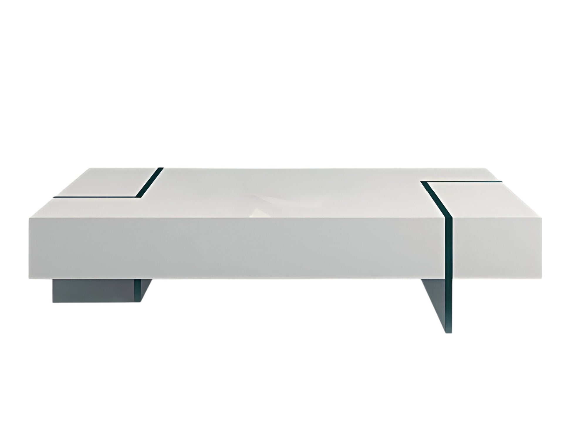 53" White And Clear Wood And Glass Sled Coffee Table-1