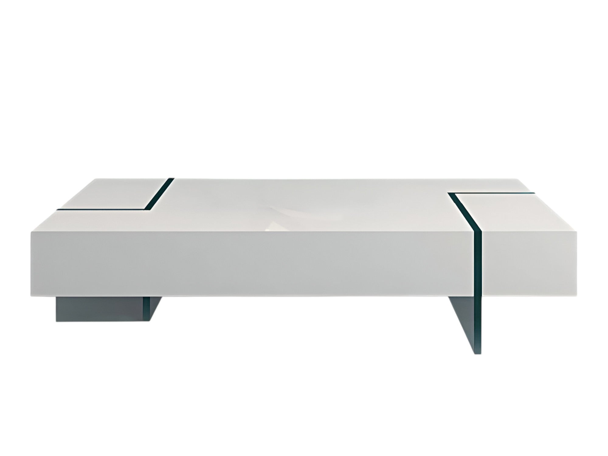 53" White And Clear Wood And Glass Sled Coffee Table-1