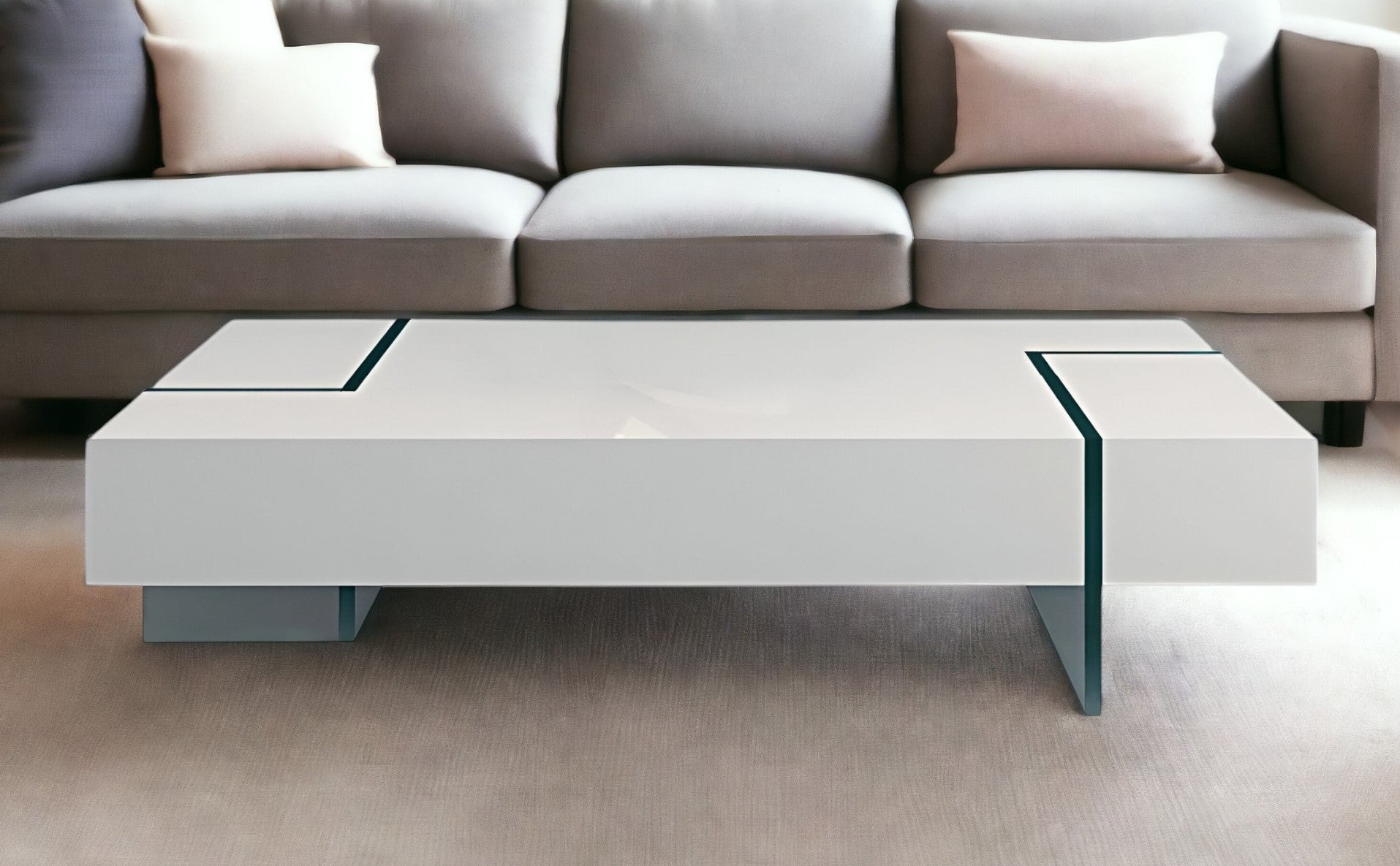 53" White And Clear Wood And Glass Sled Coffee Table-0
