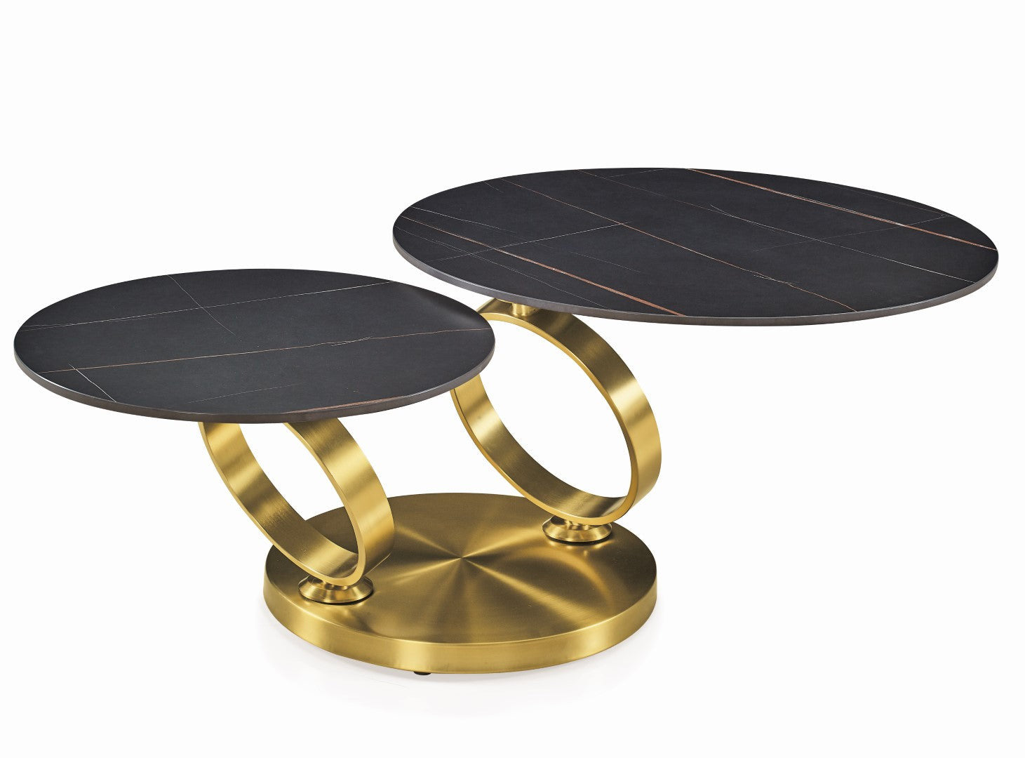 32" Black And Gold Ceramic Tile And Metal Round Distressed Abstract Coffee Table-1