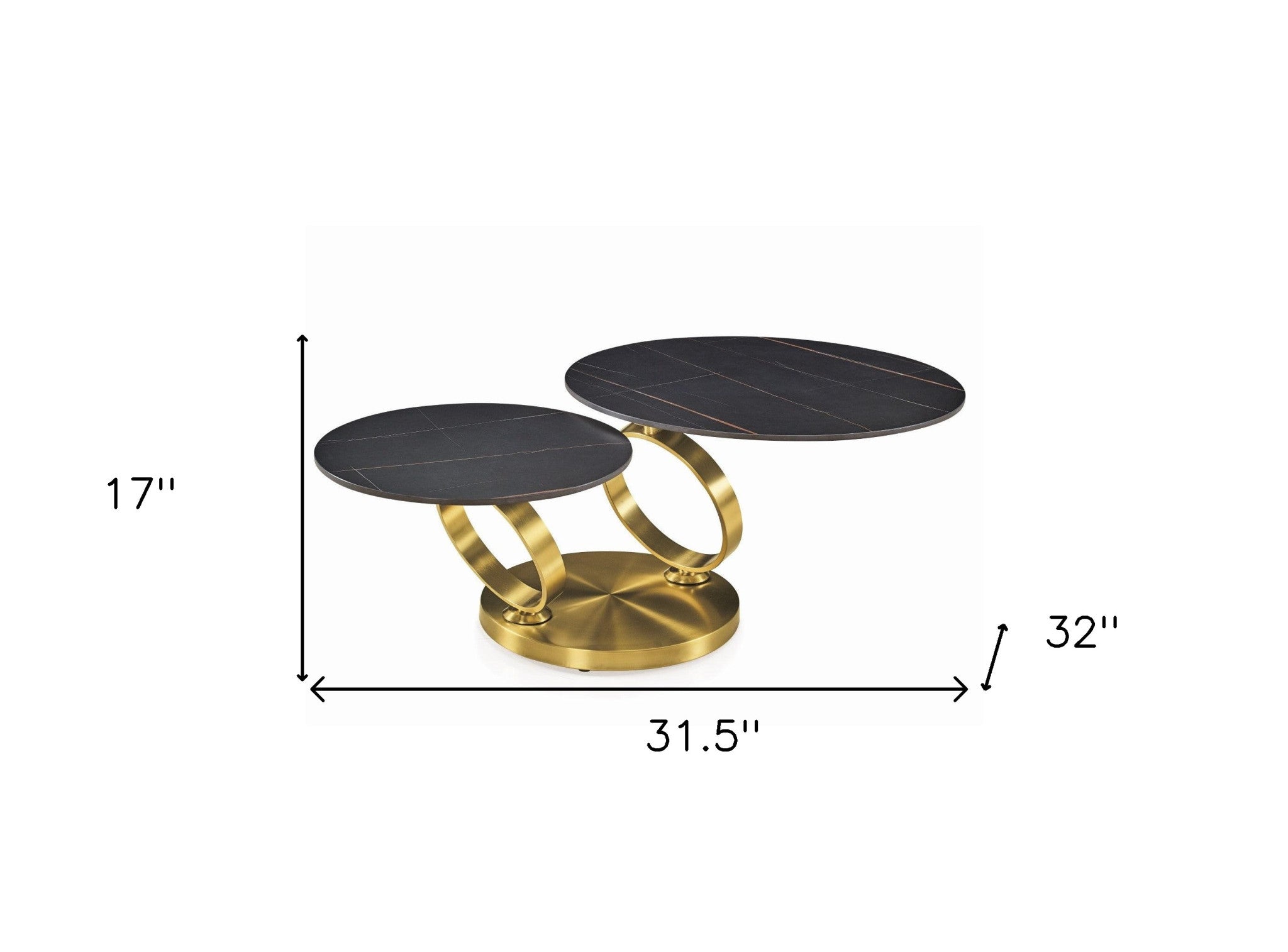 32" Black And Gold Ceramic Tile And Metal Round Distressed Abstract Coffee Table-5