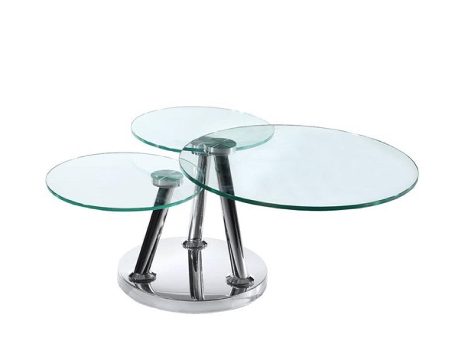32" Clear And Silver Glass And Metal Round Floor Shelf Coffee Table-3