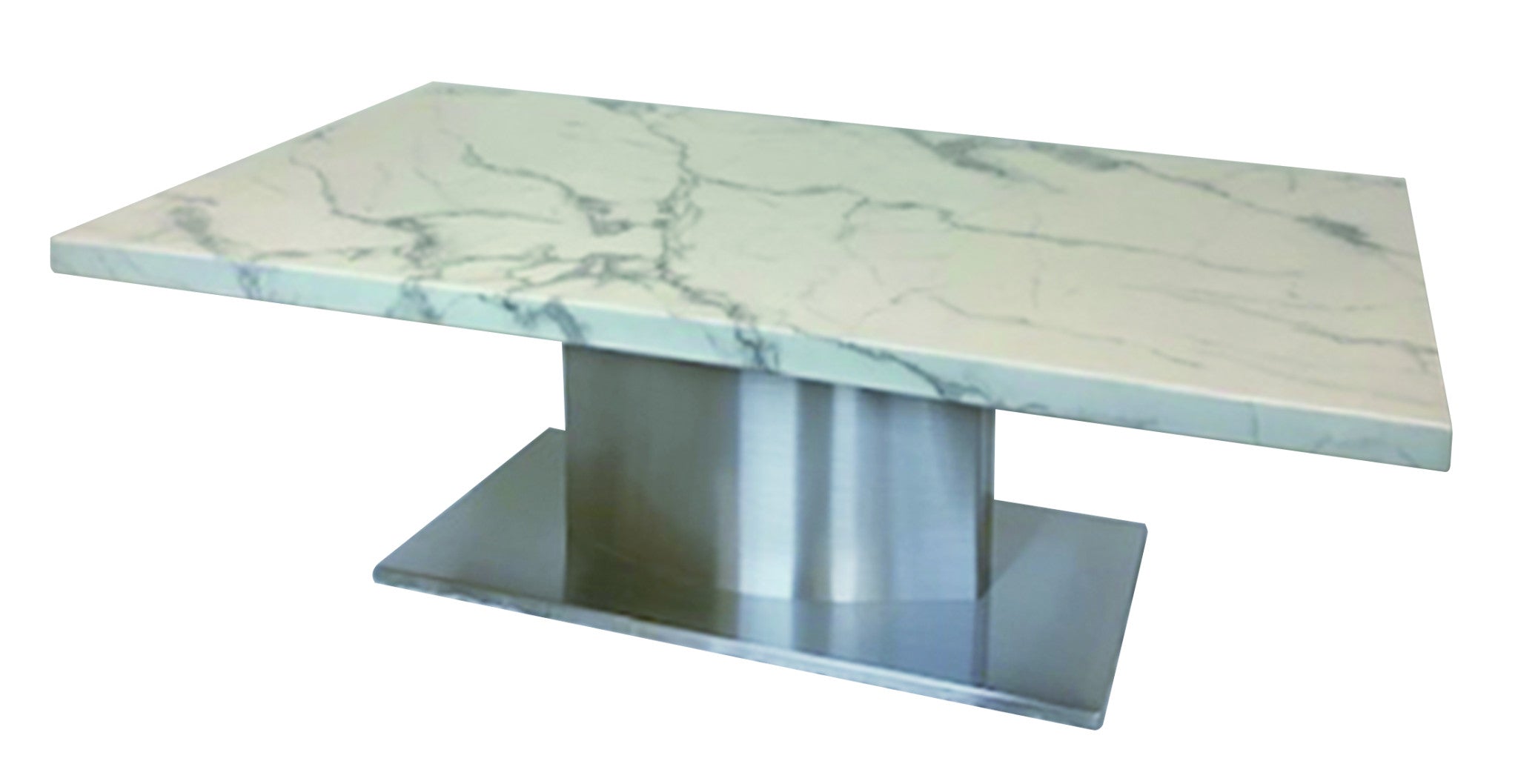 51" White And Silver Genuine Marble And Stainless Steel Pedestal Coffee Table-1