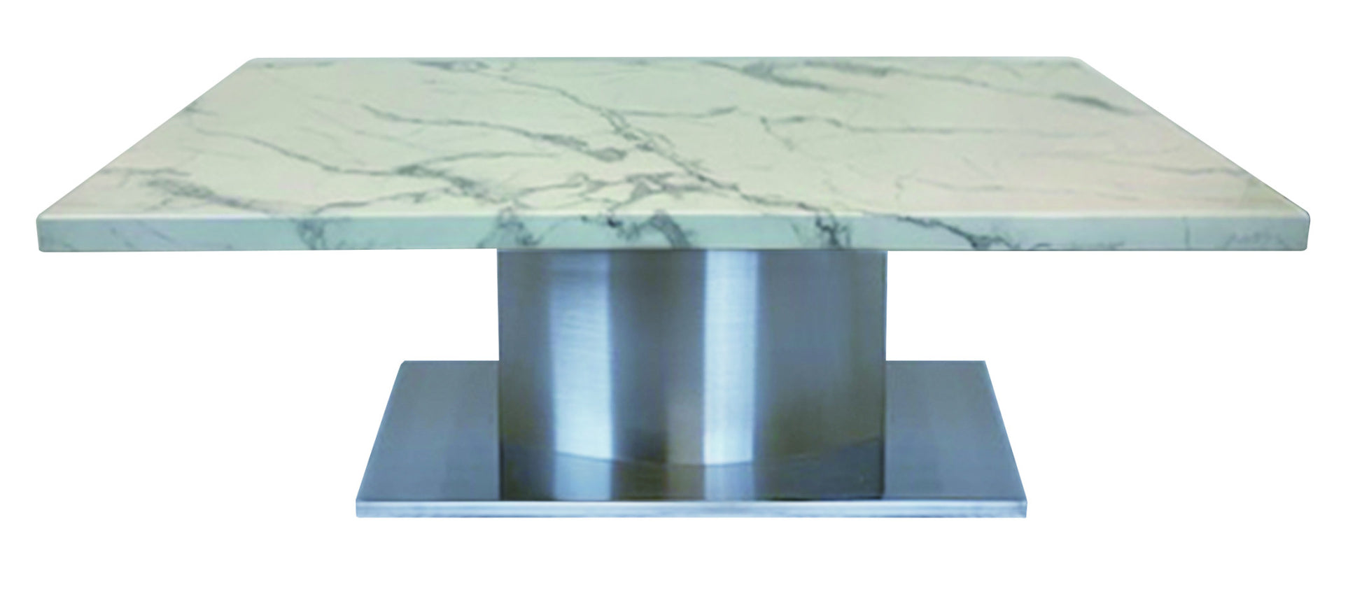 51" White And Silver Genuine Marble And Stainless Steel Pedestal Coffee Table-2