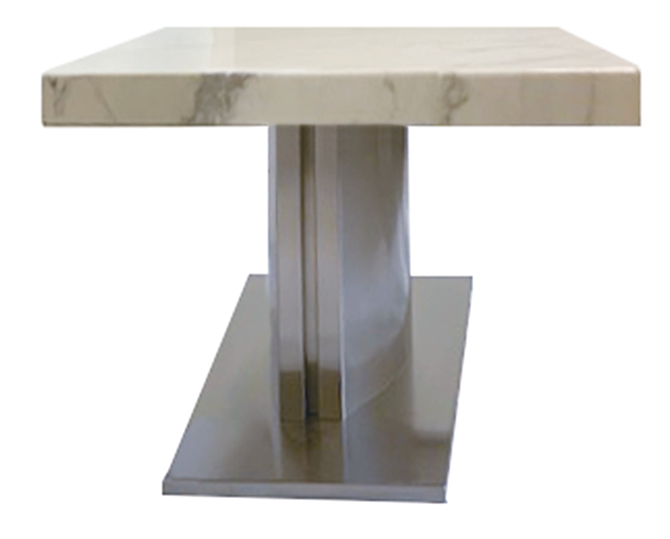 51" White And Silver Genuine Marble And Stainless Steel Pedestal Coffee Table-3