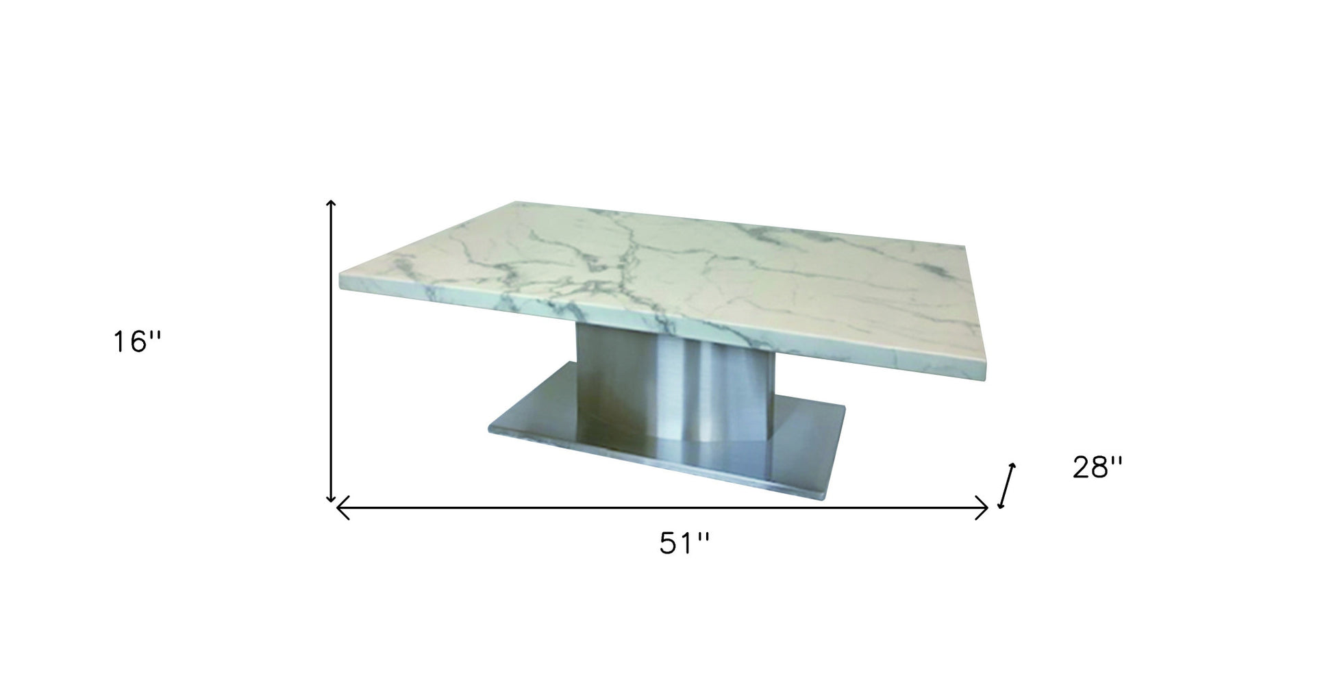 51" White And Silver Genuine Marble And Stainless Steel Pedestal Coffee Table-6