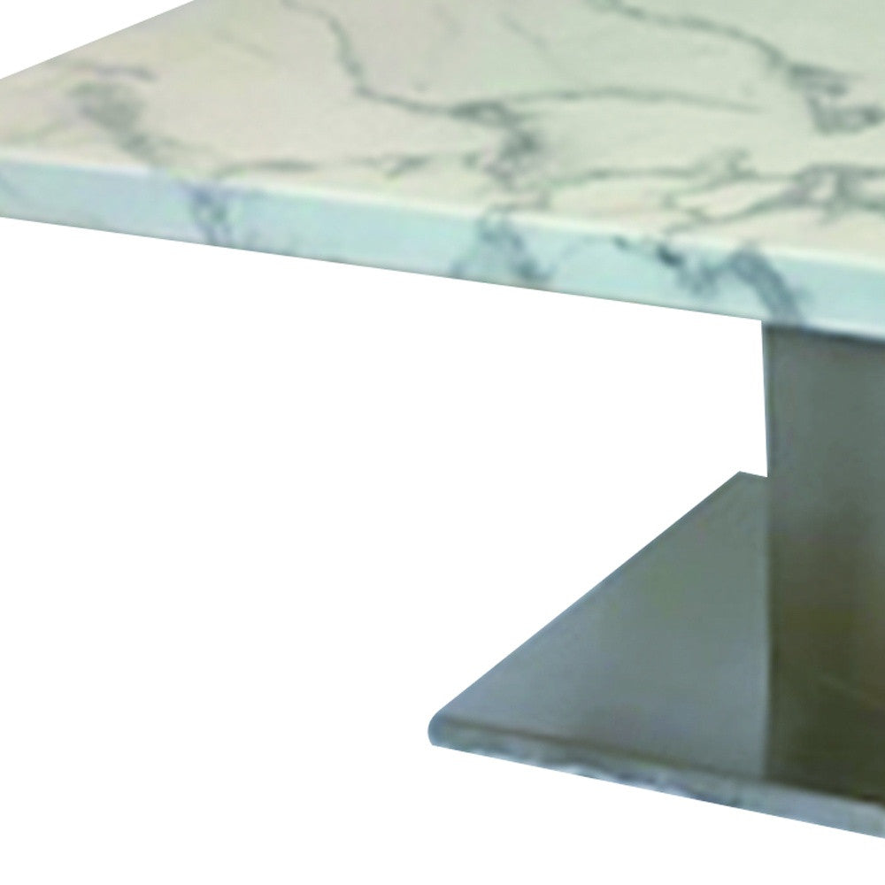 51" White And Silver Genuine Marble And Stainless Steel Pedestal Coffee Table-4