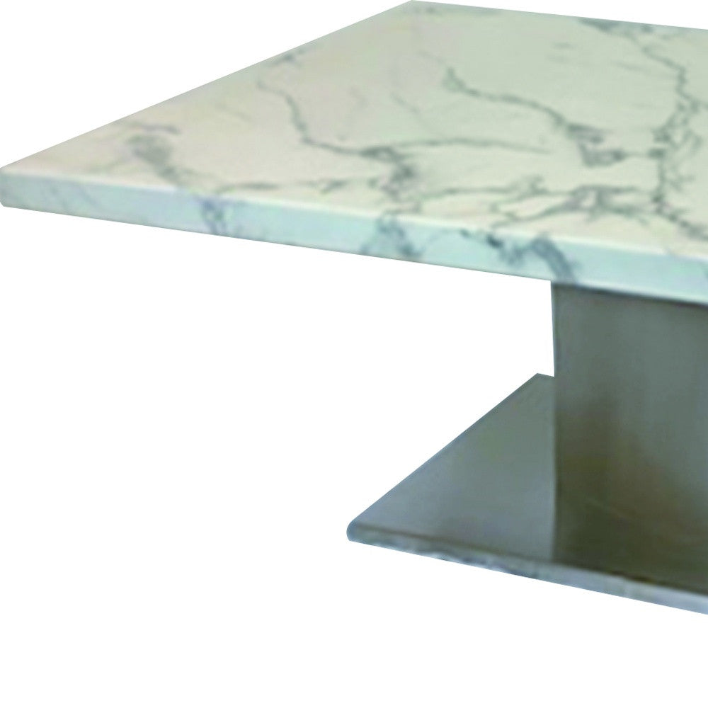 51" White And Silver Genuine Marble And Stainless Steel Pedestal Coffee Table-5