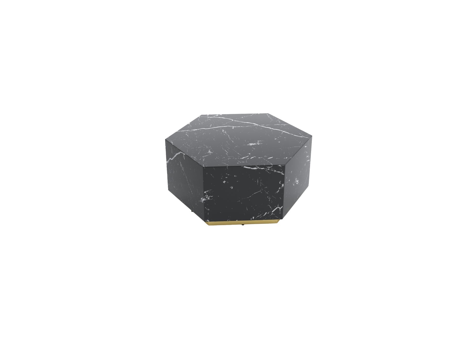 35" Black And Gold Faux Marble Hexagon Drum Coffee Table-1
