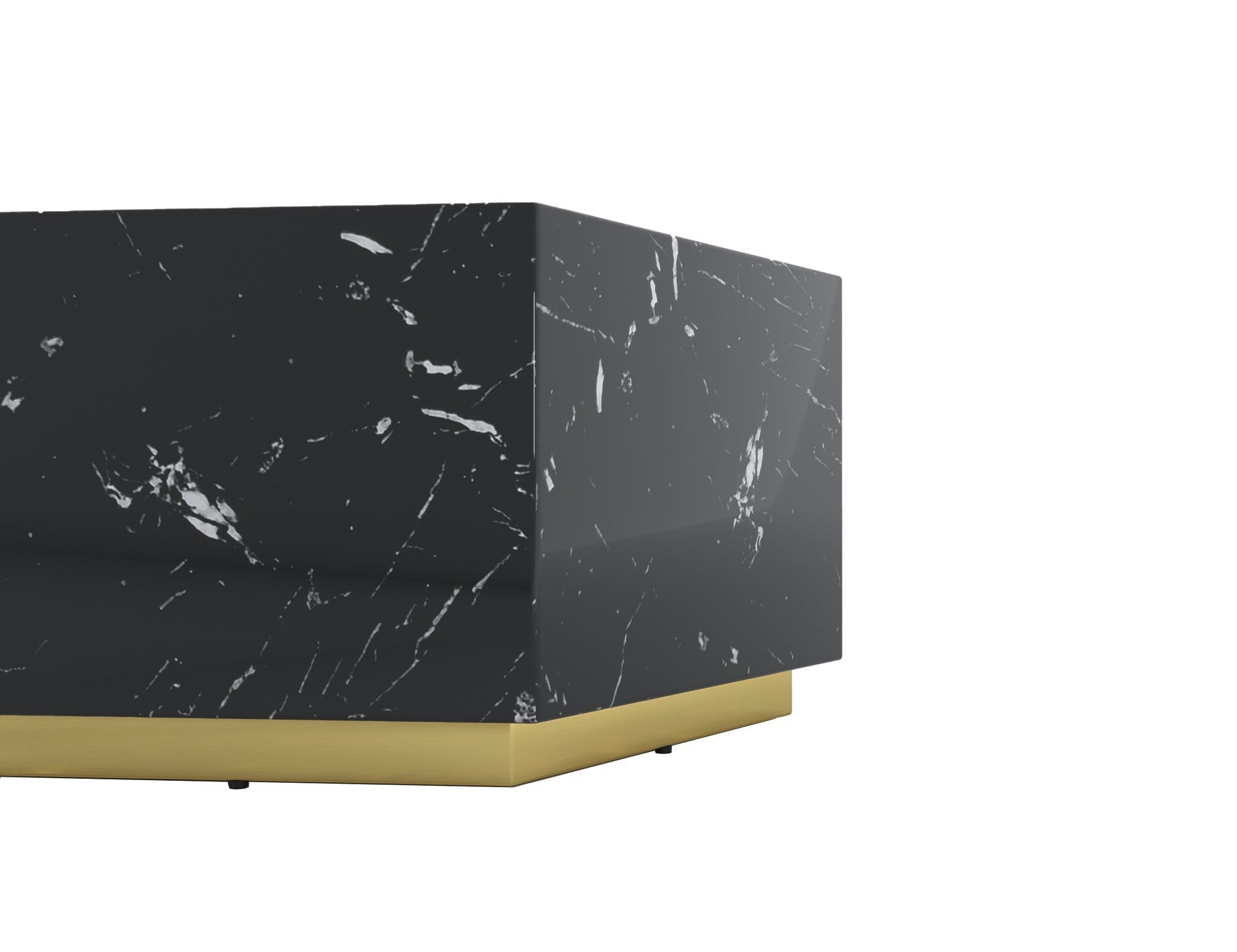 35" Black And Gold Faux Marble Hexagon Drum Coffee Table-2