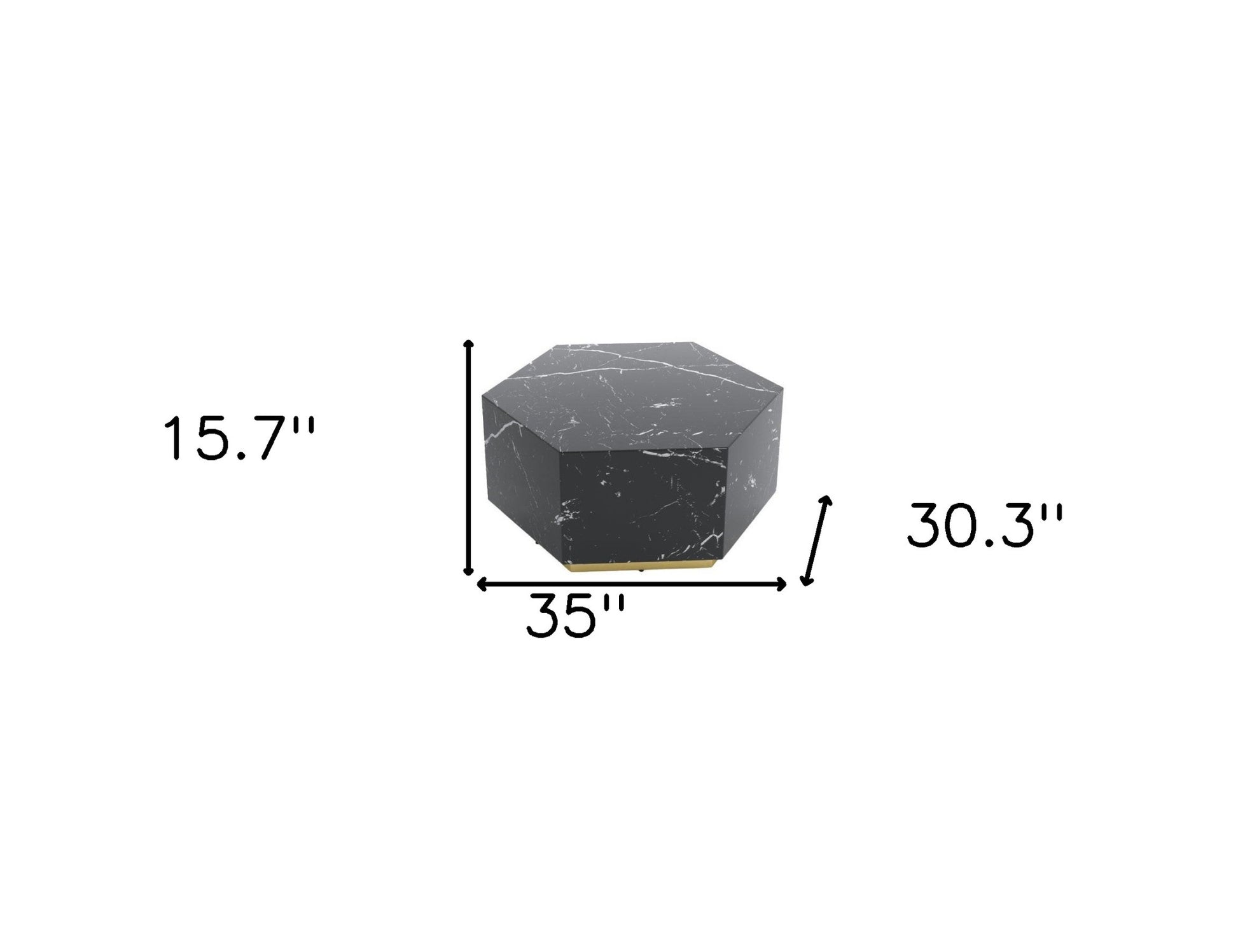 35" Black And Gold Faux Marble Hexagon Drum Coffee Table-7