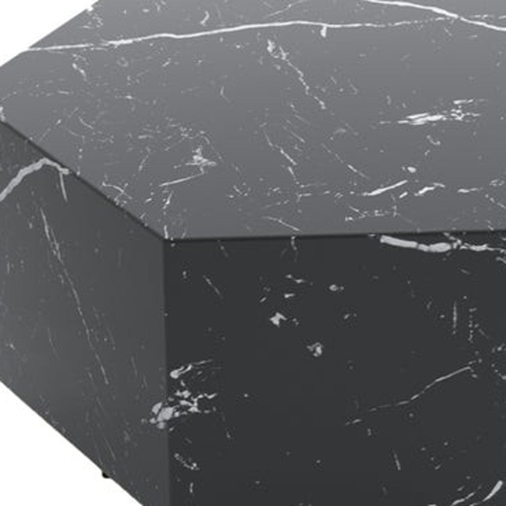 35" Black And Gold Faux Marble Hexagon Drum Coffee Table-3
