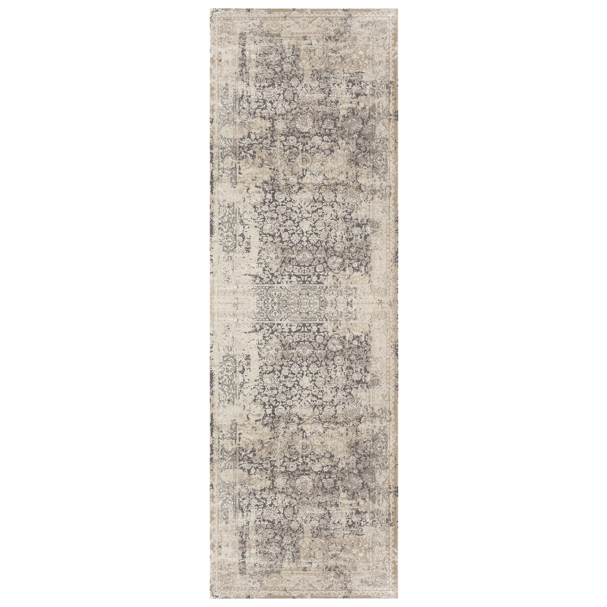 7' Gray Floral Runner Rug-1