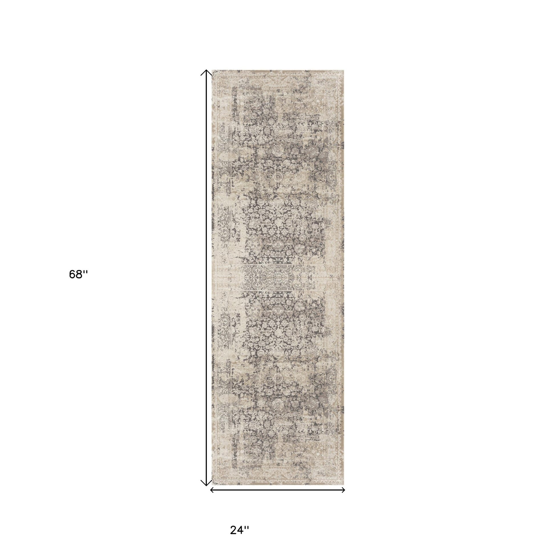 7' Gray Floral Runner Rug-2