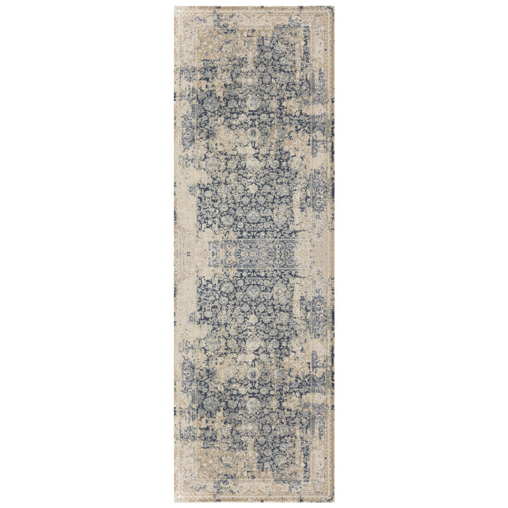 7' Blue Floral Runner Rug-1