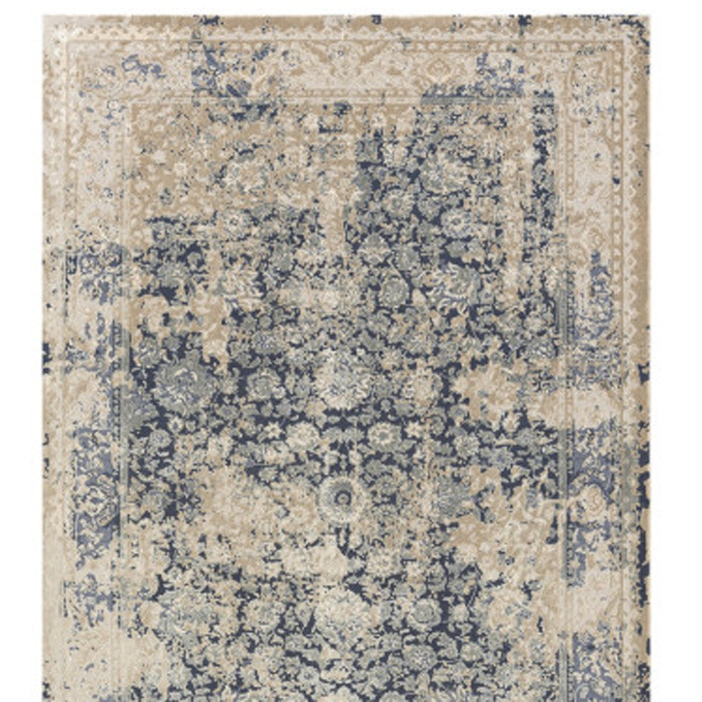 7' Blue Floral Runner Rug-6