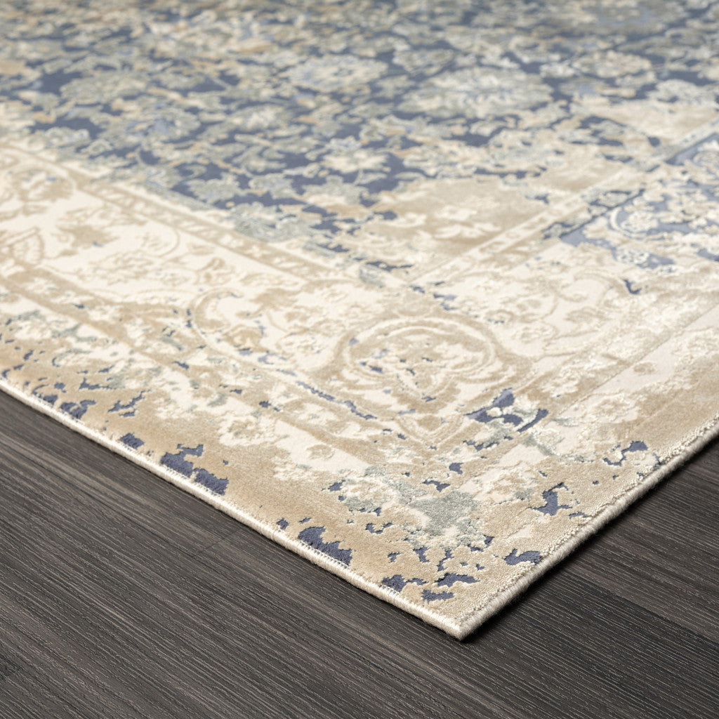 7' Blue Floral Runner Rug-7