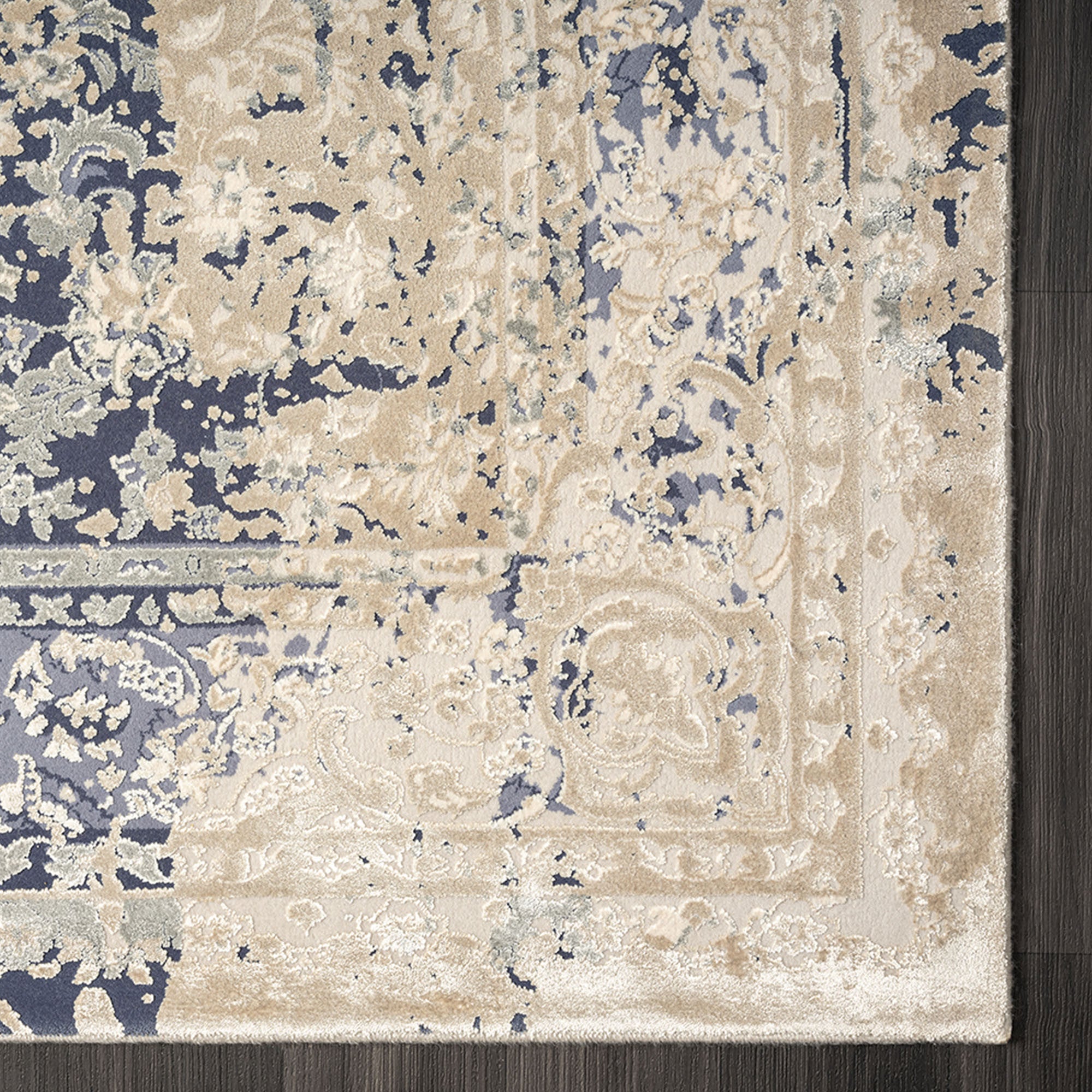 7' Blue Floral Runner Rug-3