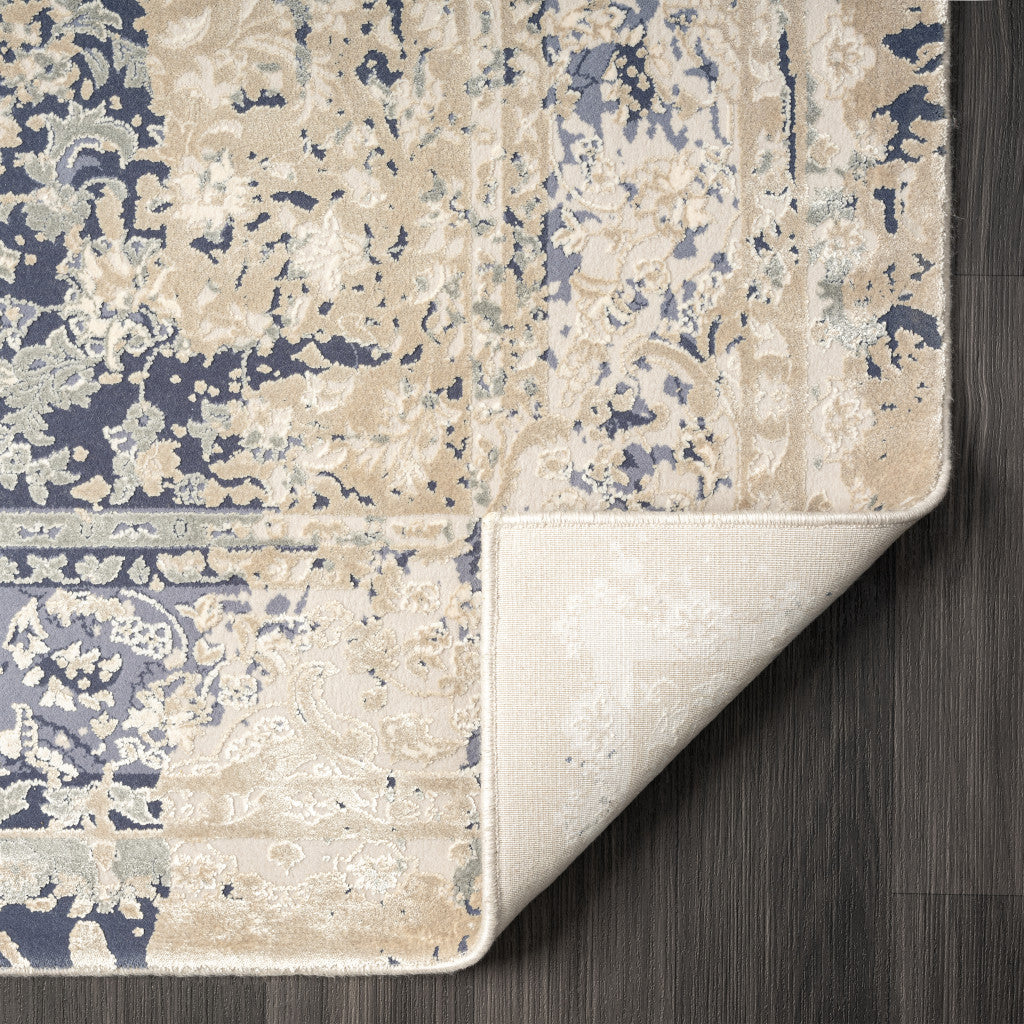 7' Blue Floral Runner Rug-8