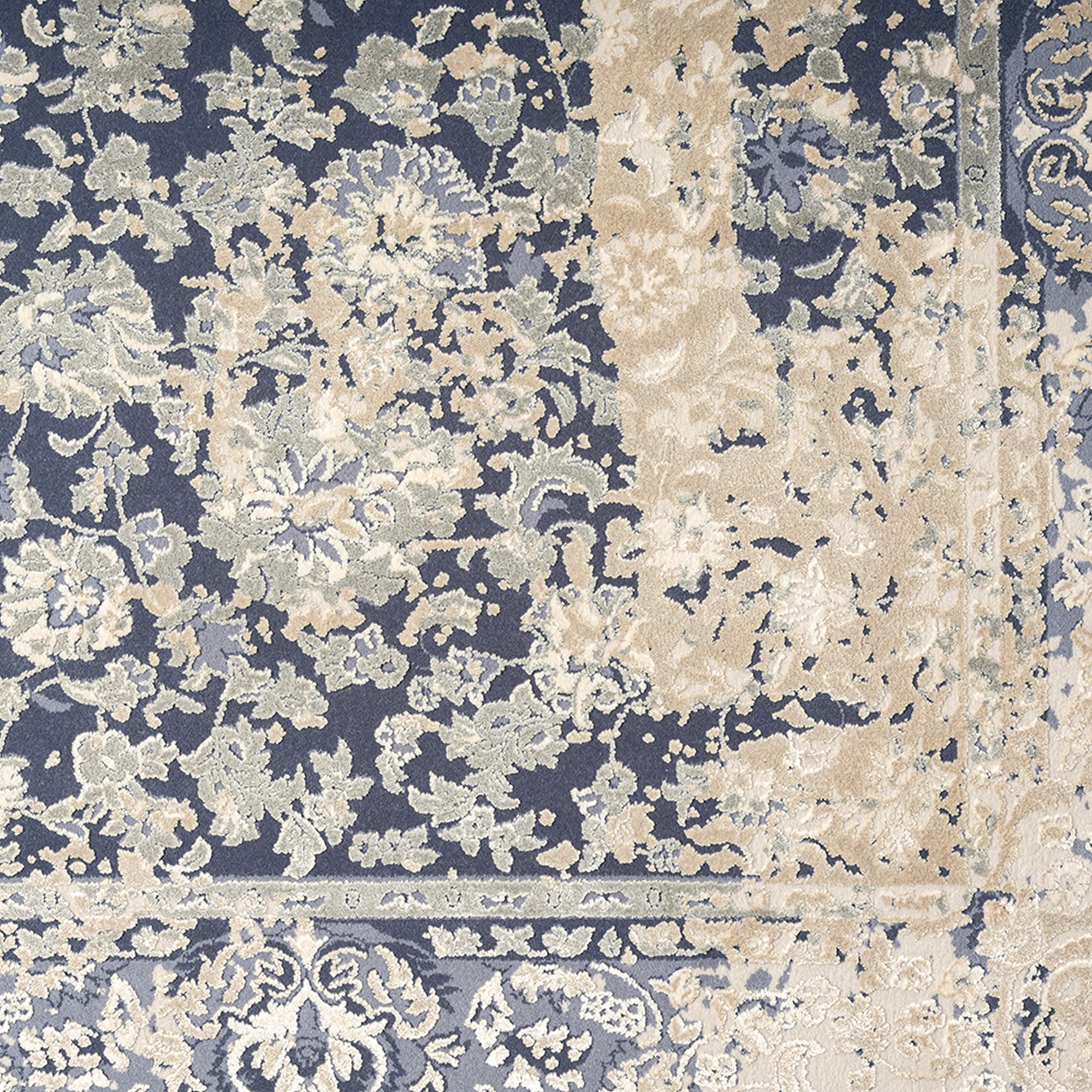 7' Blue Floral Runner Rug-4