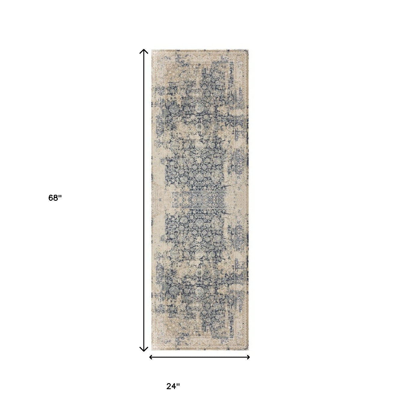 7' Blue Floral Runner Rug-2