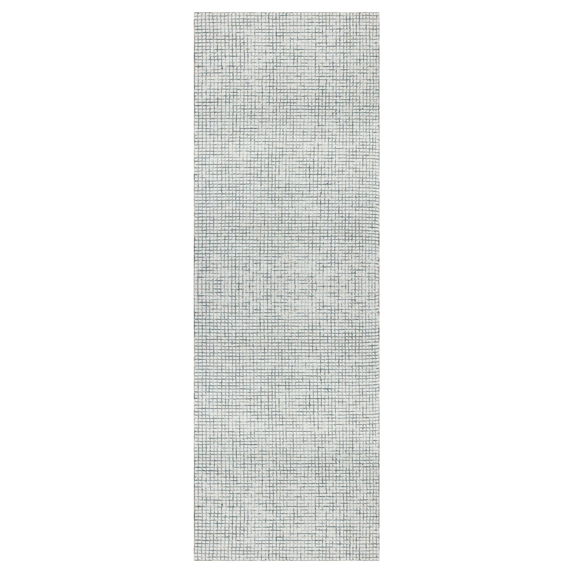 8' Gray And Ivory Wool Checkered Hand Hooked Runner Rug-1