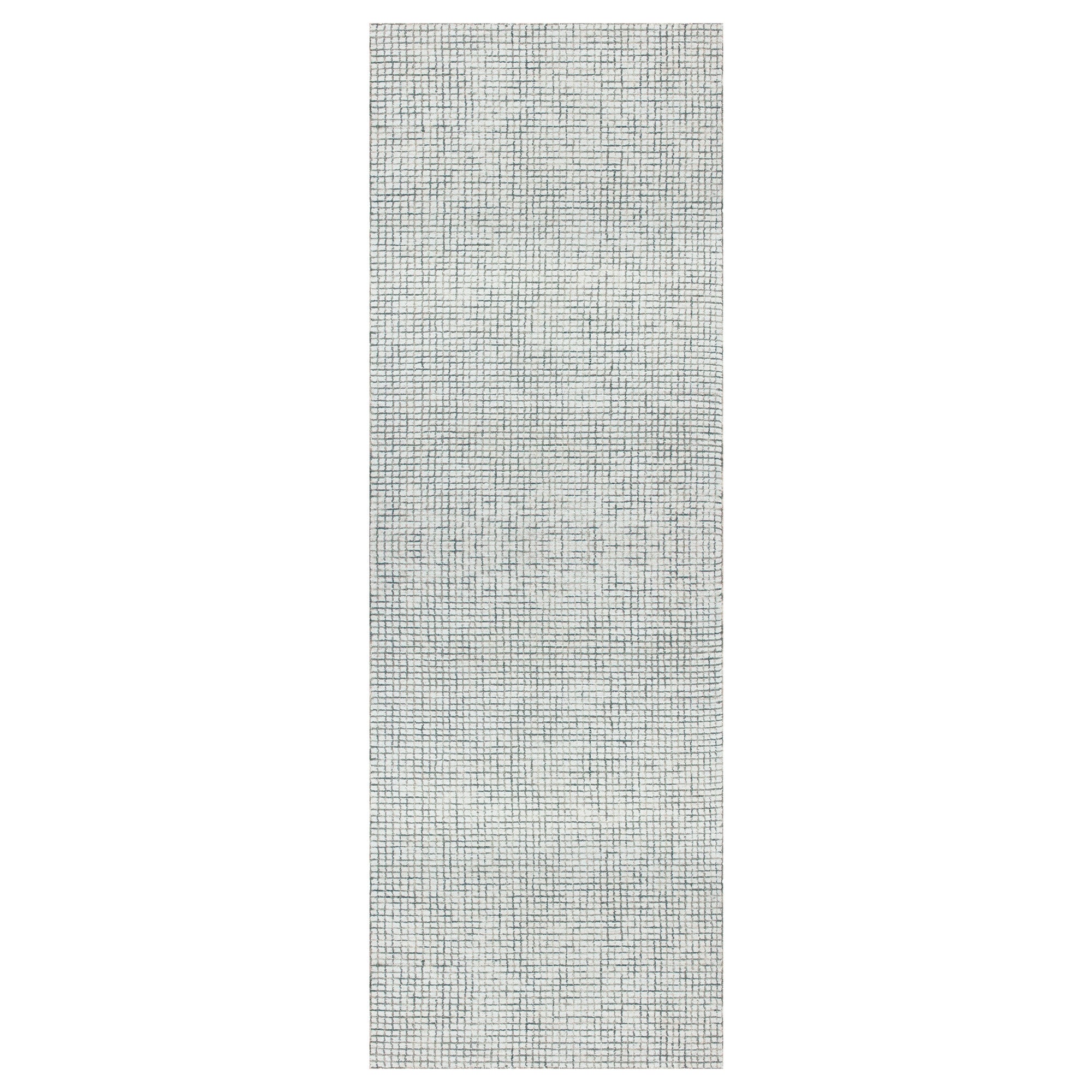 8' Gray And Ivory Wool Checkered Hand Hooked Runner Rug-1