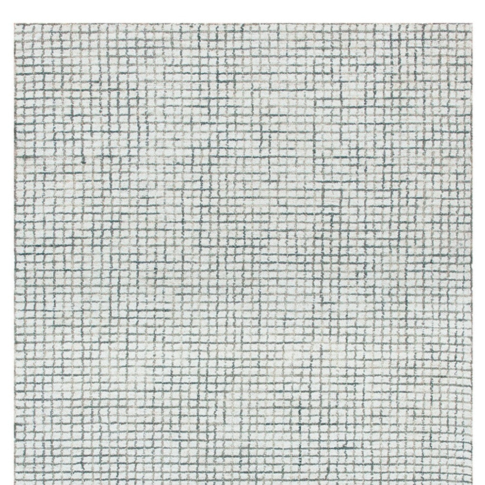 8' Gray And Ivory Wool Checkered Hand Hooked Runner Rug-4