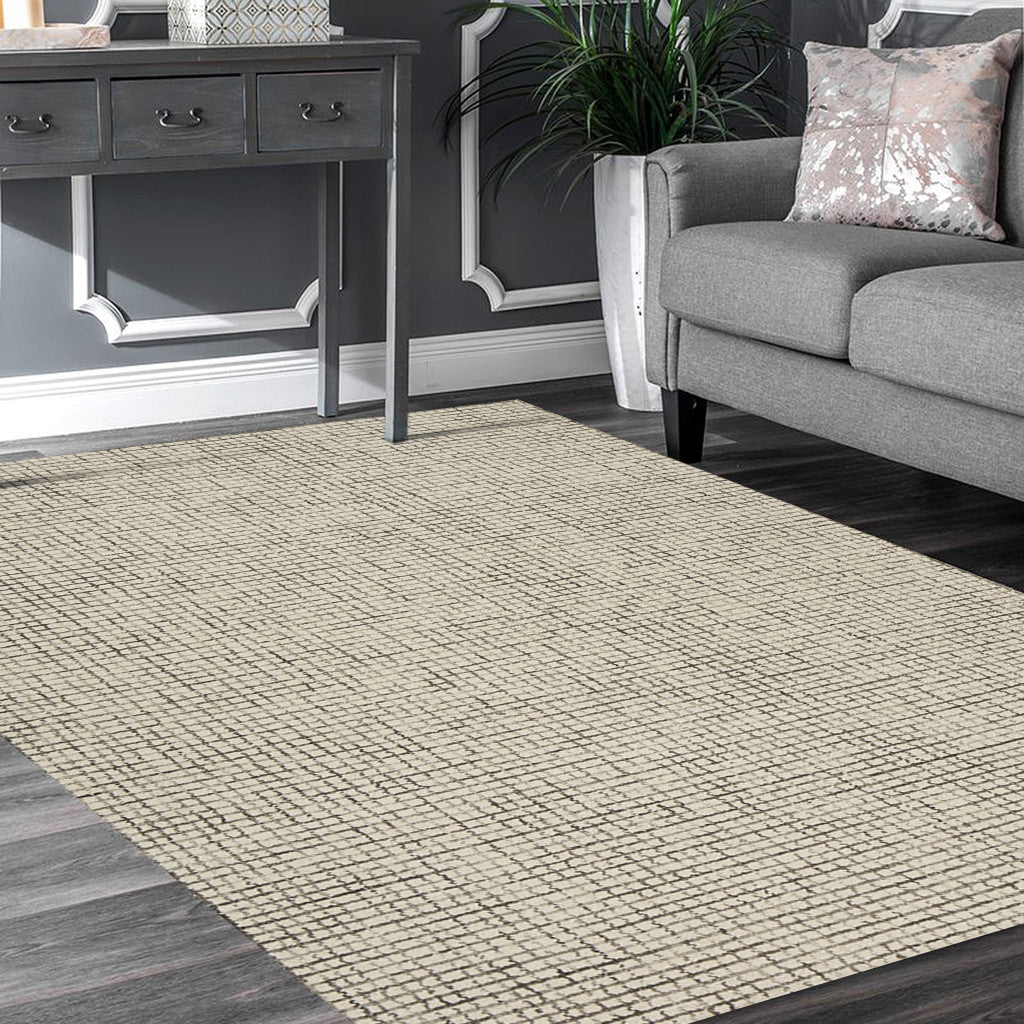 8' Gray And Ivory Wool Checkered Hand Hooked Runner Rug-7