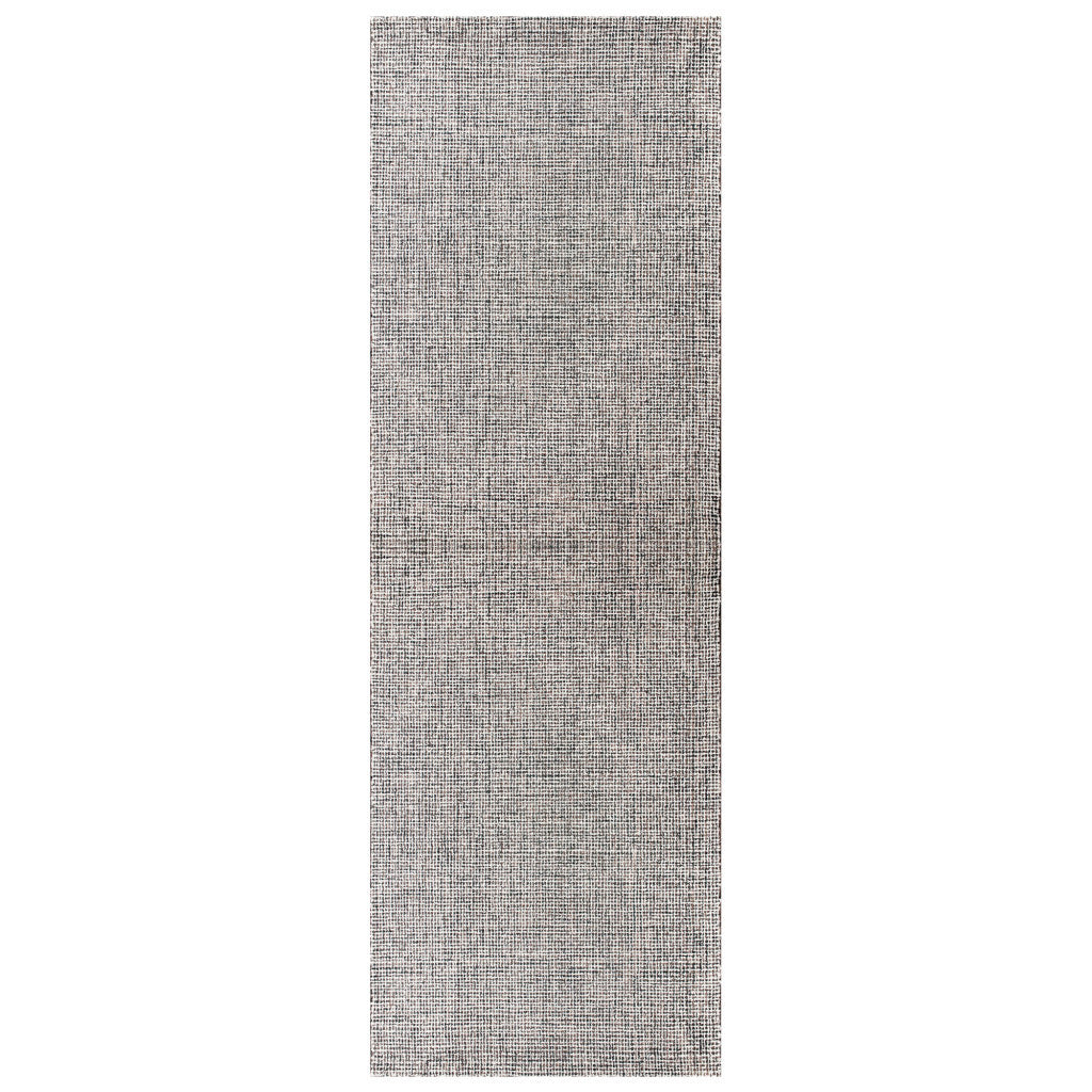 8' Gray And Ivory Wool Checkered Hand Tufted Runner Rug-4