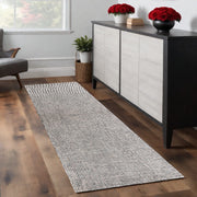 8' Gray And Ivory Wool Checkered Hand Tufted Runner Rug-0
