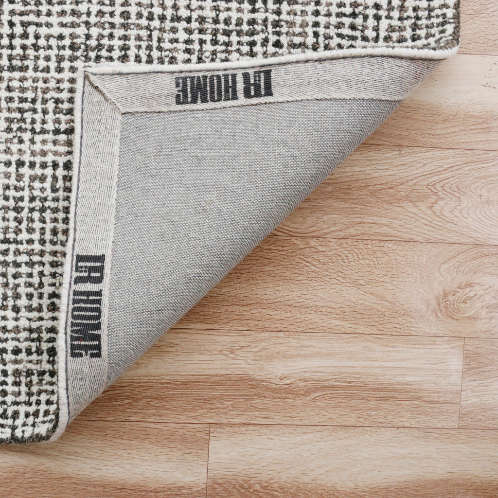 8' Gray And Ivory Wool Checkered Hand Tufted Runner Rug-5