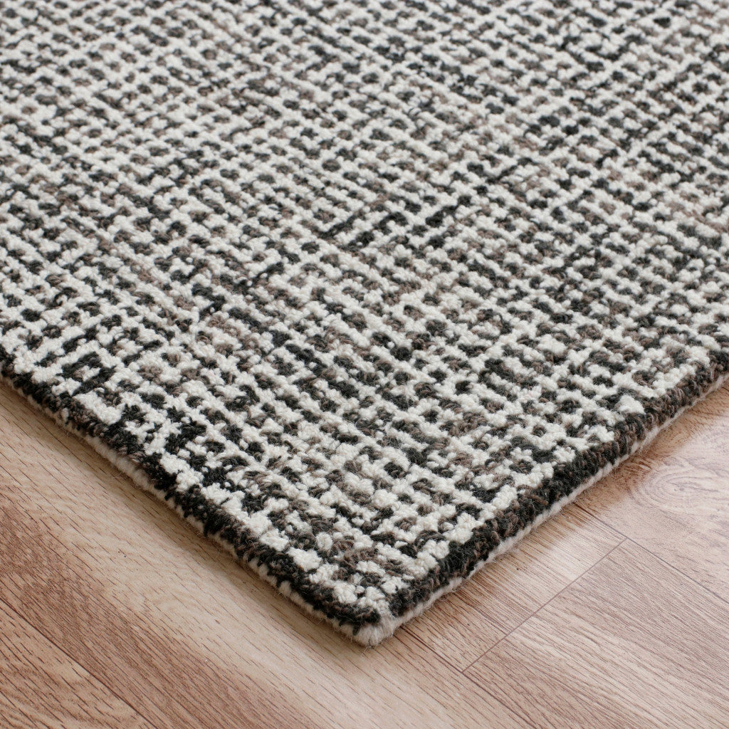 8' Gray And Ivory Wool Checkered Hand Tufted Runner Rug-6