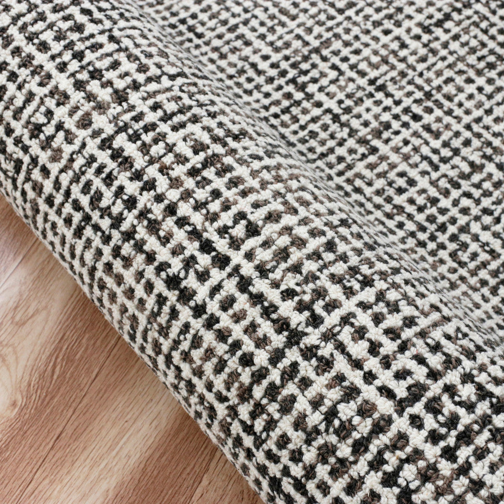 8' Gray And Ivory Wool Checkered Hand Tufted Runner Rug-7