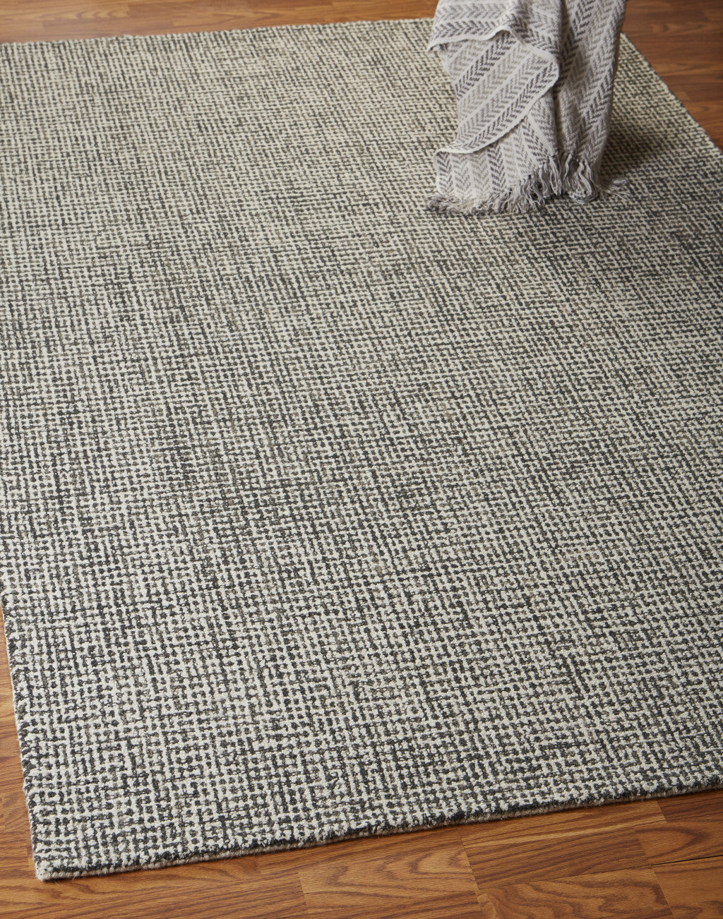 8' Gray And Ivory Wool Checkered Hand Tufted Runner Rug-8