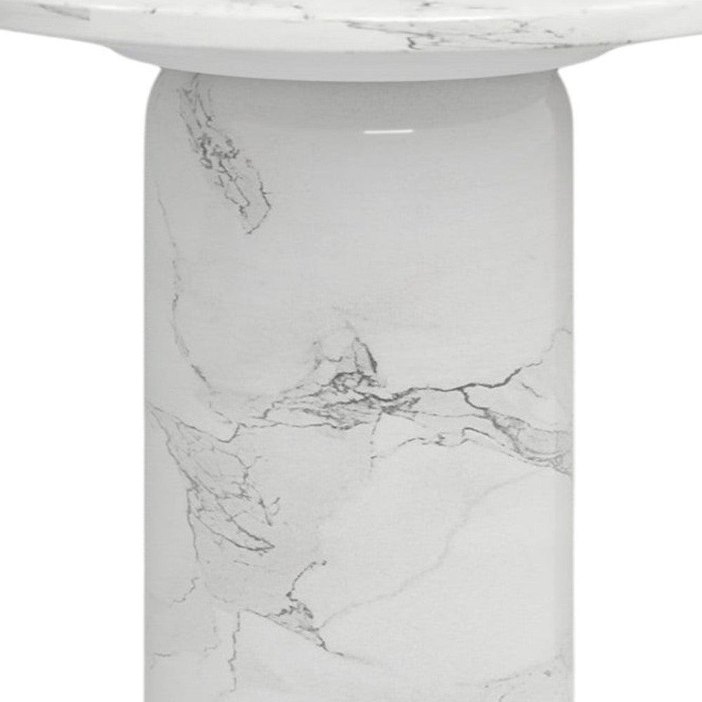 16" White Marble and Wood Round Pedestal End Table-3