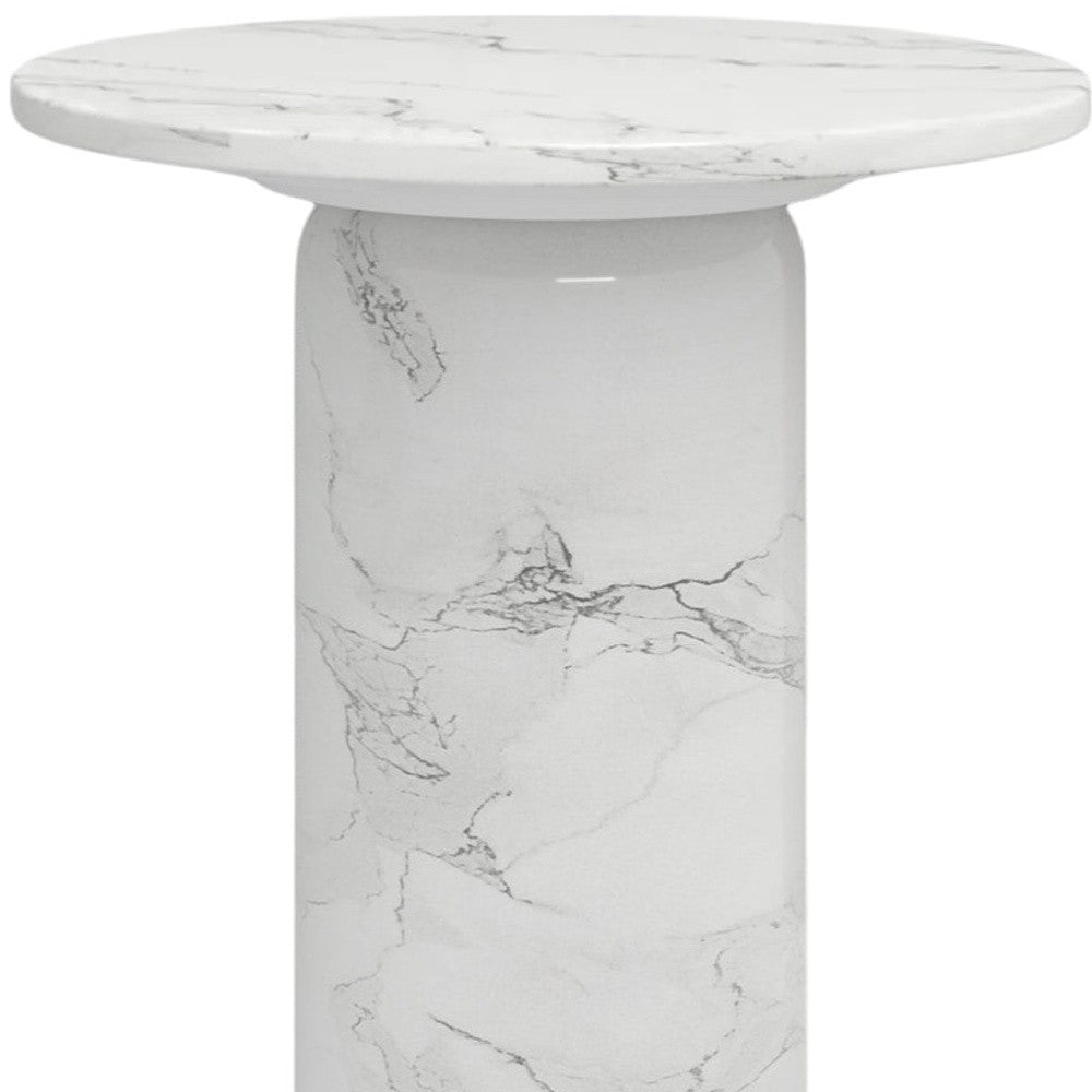 16" White Marble and Wood Round Pedestal End Table-4