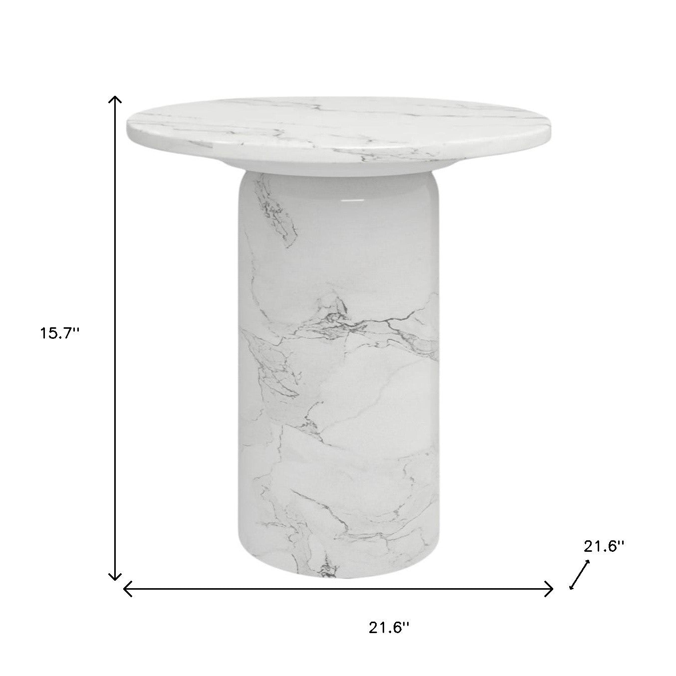 16" White Marble and Wood Round Pedestal End Table-7