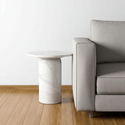 16" White Marble and Wood Round Pedestal End Table-0