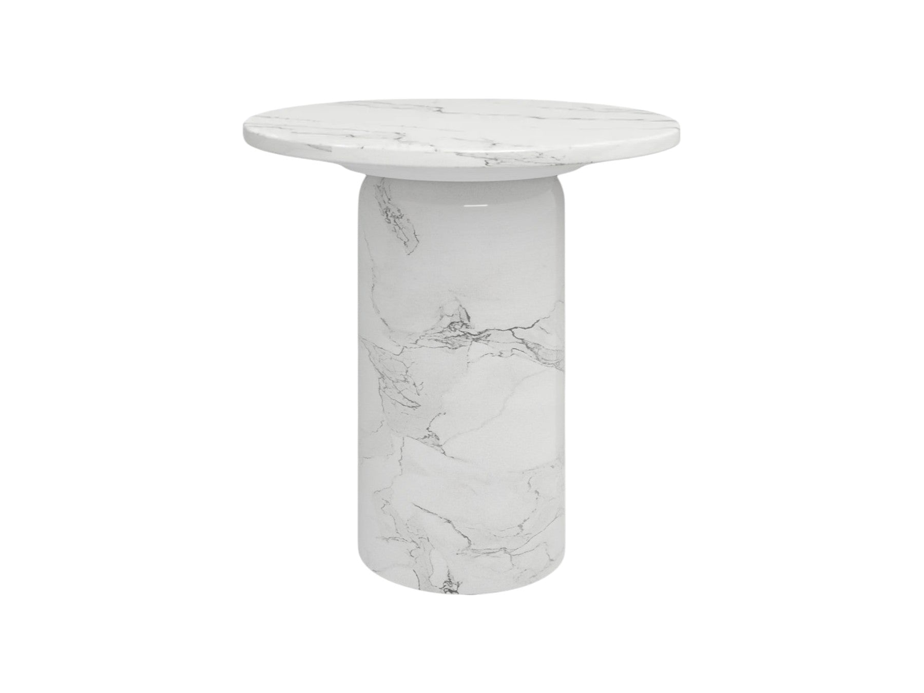 16" White Marble and Wood Round Pedestal End Table-1