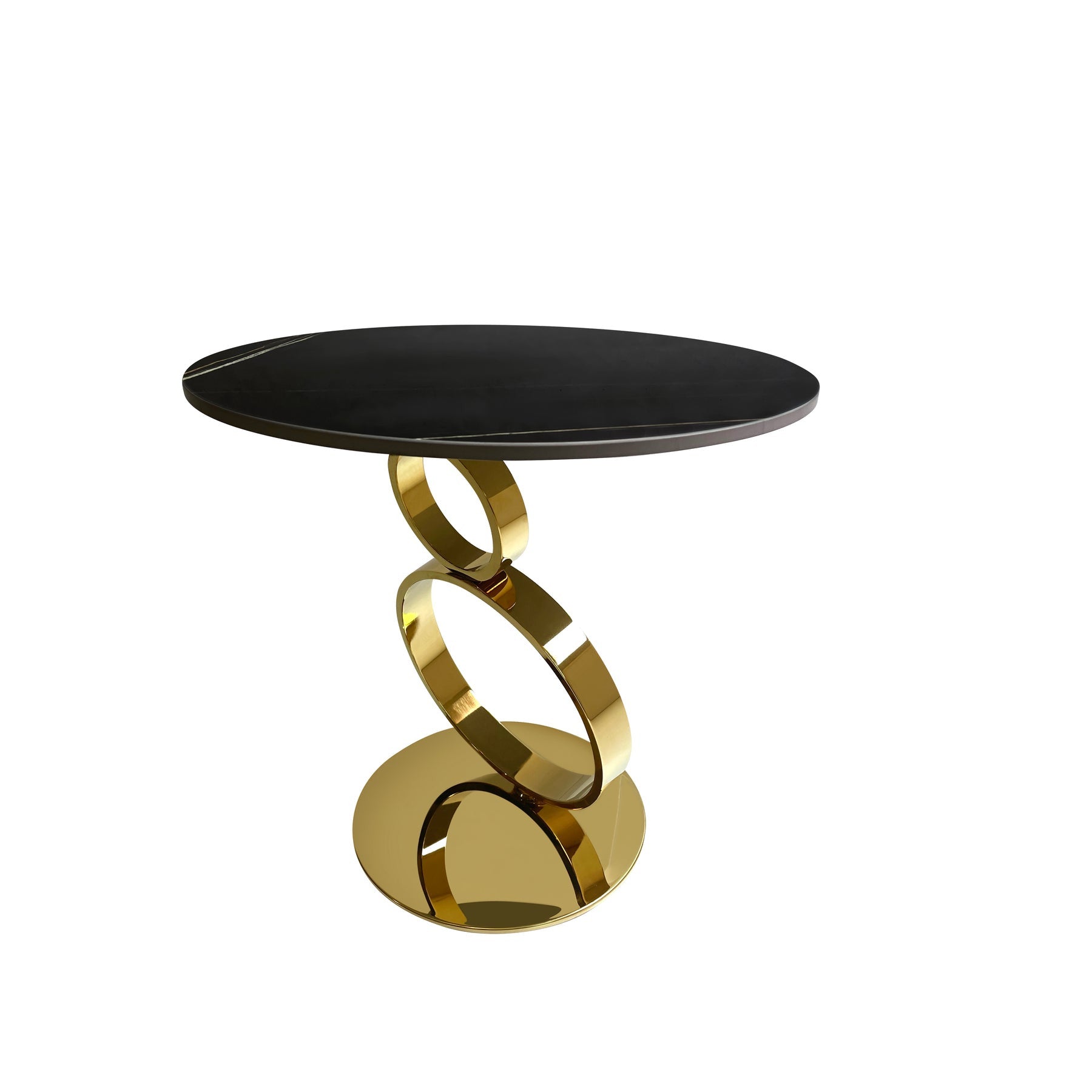 21" Black And Gold Stone And Stainless Steel Round Pedestal End Table-1