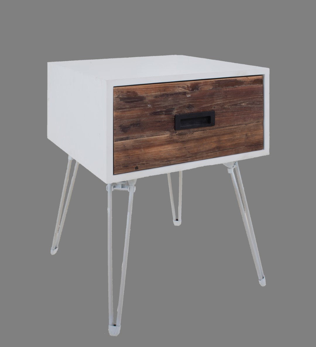 23" Brown And White Wood And Metal Square End Table With Drawer-4