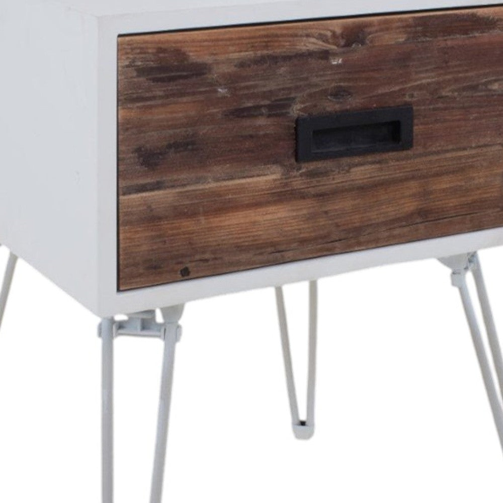 23" Brown And White Wood And Metal Square End Table With Drawer-2
