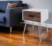 23" Brown And White Wood And Metal Square End Table With Drawer-0