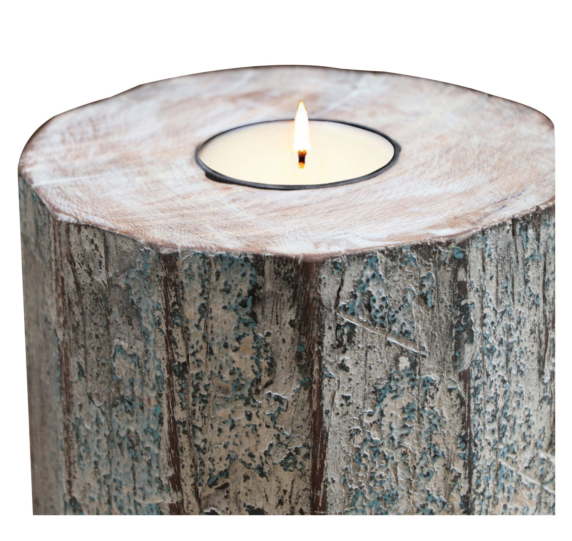 5" Brown And White Solid Wood Tabletop Tealight Candle Holder-Candle Holders-DECOROLALA