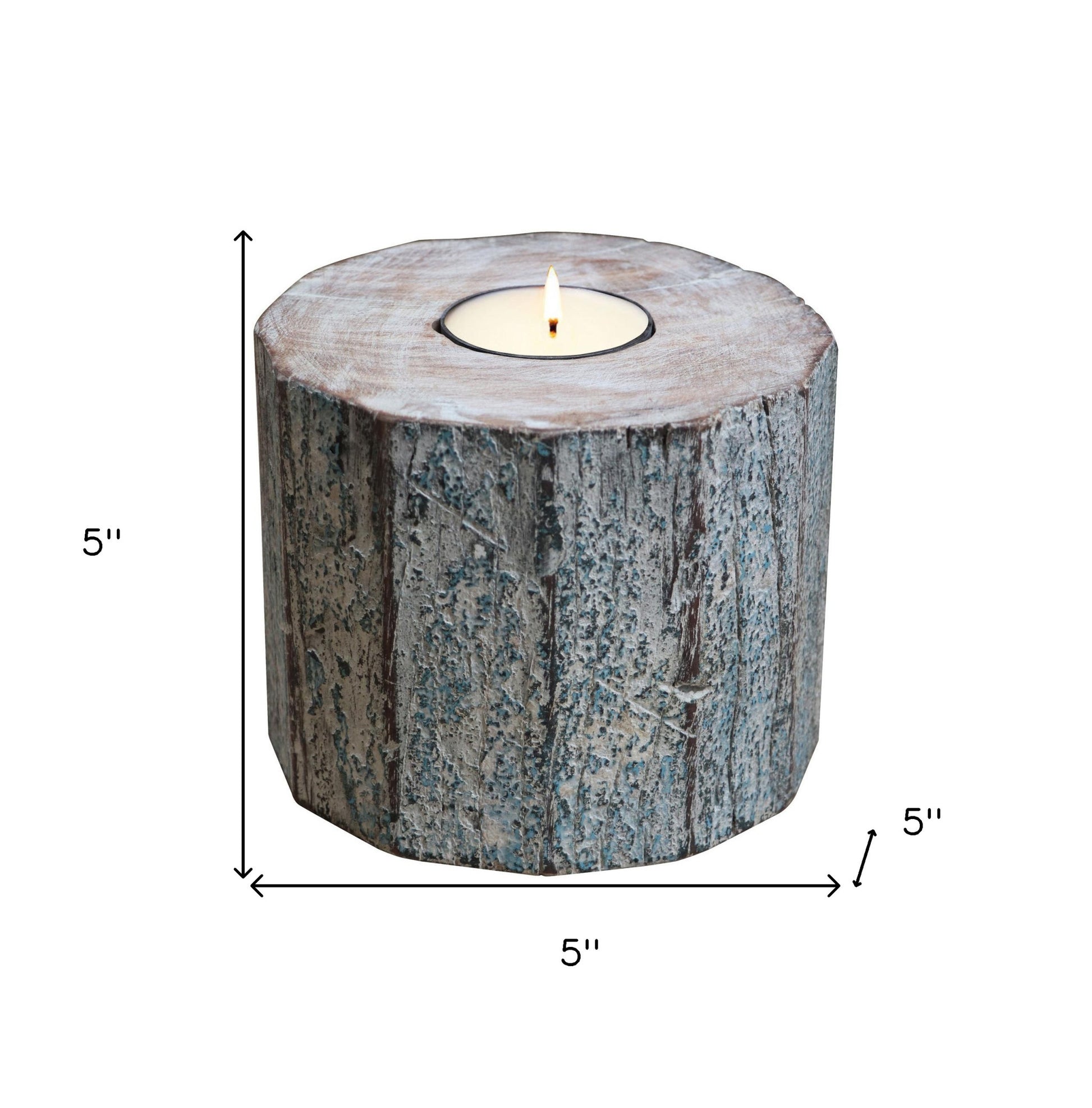 5" Brown And White Solid Wood Tabletop Tealight Candle Holder-Candle Holders-DECOROLALA
