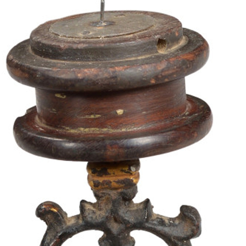 16" Black Distressed Floral Metal Tabletop Tealight Candle Holder-Candle Holders-DECOROLALA
