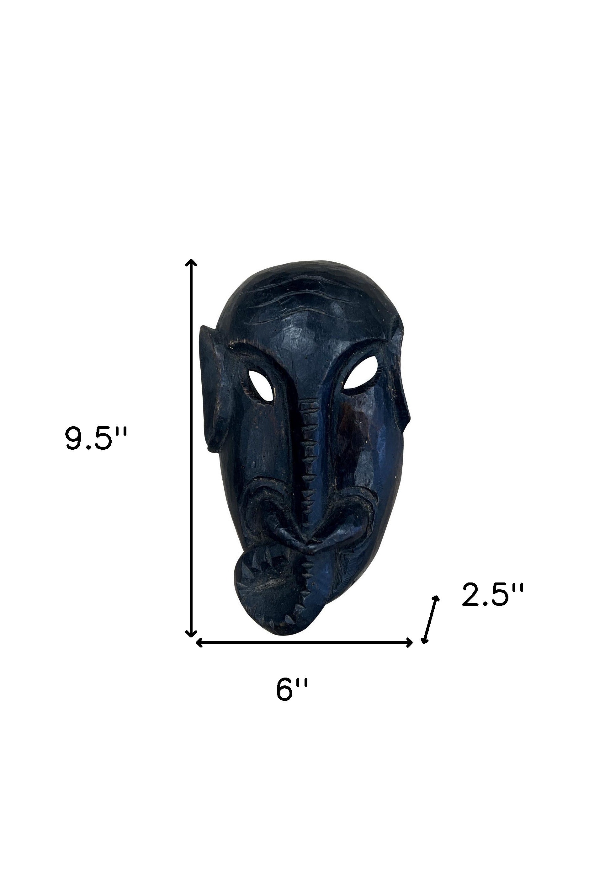 10" Black Solid Wood Decorative Mask Tabletop Sculpture-Sculptures-DECOROLALA