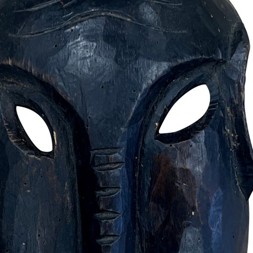 10" Black Solid Wood Decorative Mask Tabletop Sculpture-Sculptures-DECOROLALA