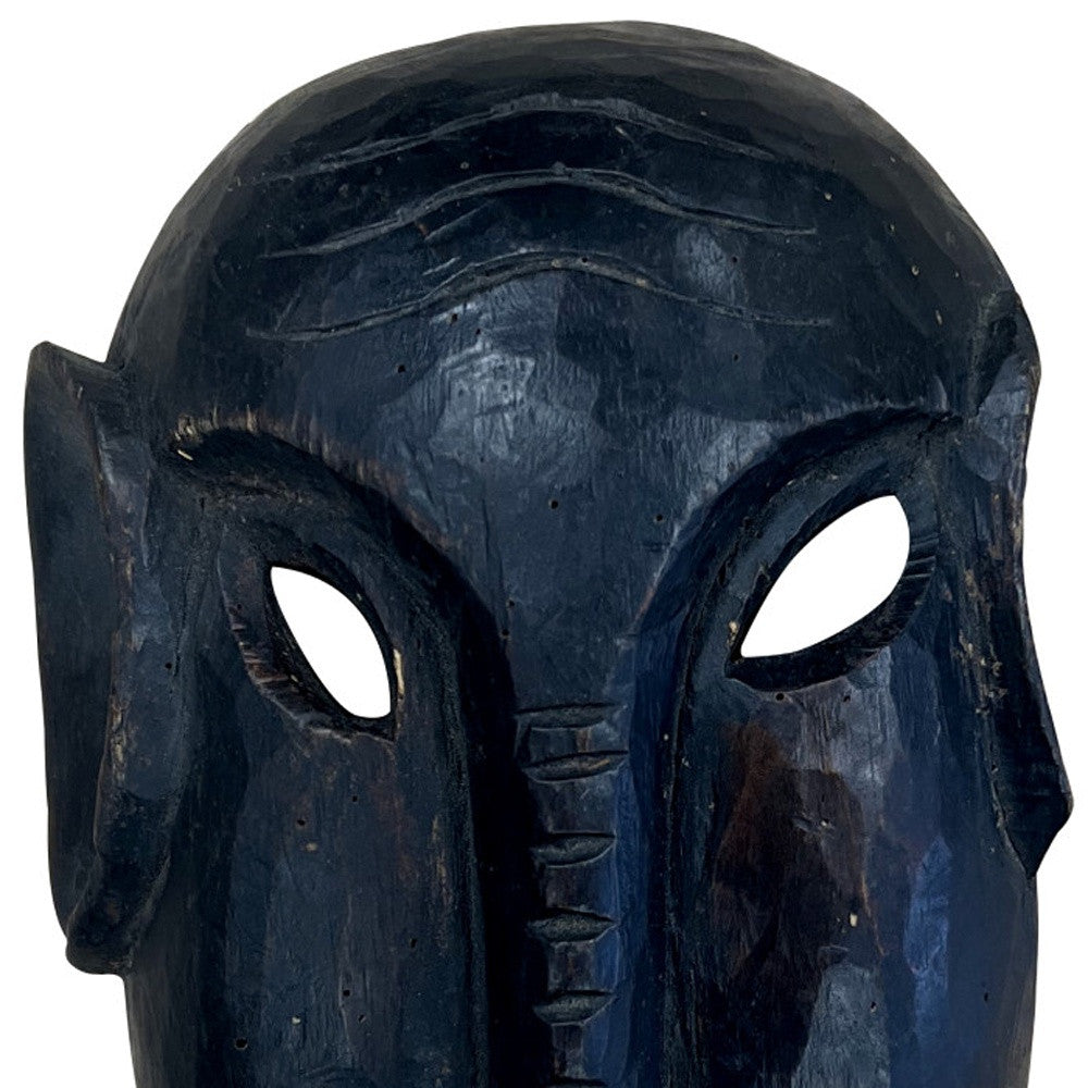 10" Black Solid Wood Decorative Mask Tabletop Sculpture-Sculptures-DECOROLALA